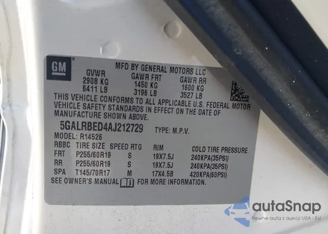 2010 Buick Enclave 1Xl z USA, uszkodzony, nr VIN 5GALRBED4AJ212729